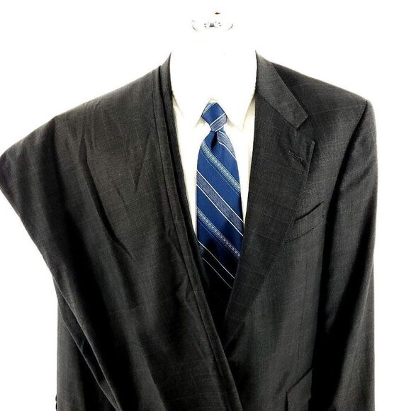 Hart Schaffner Marx Wool 2 Button 2 Piece Suit 40R Gray Check 35/30 Blue Windowp - Picture 1 of 12
